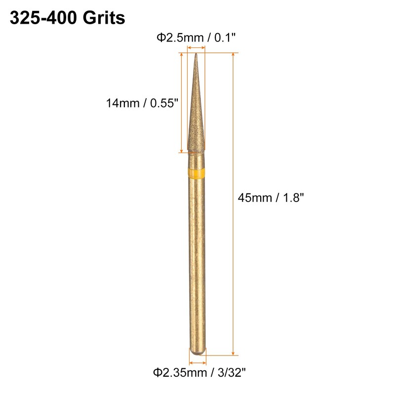 HARFINGTON 10pcs 325-400 Grits Diamond Grinding Bit 2.5mm Tapered Head