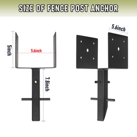Nrspp 6x6 Concrete Post Anchor 4 Pcs (Inner Dia 5.6“x5.6“)U Shape Fence Post Holder Ground Spike Metal Black Powder Coated Post Base