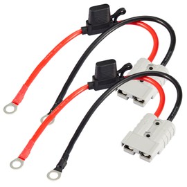 Krimocy 2pcs 50Amp Anderson Connector to O Ring Terminal Cable 10AWG 600V Fused Anderson Plug Connector Lead 50Amp Plug to 6mm Lugs, 300mm Cable