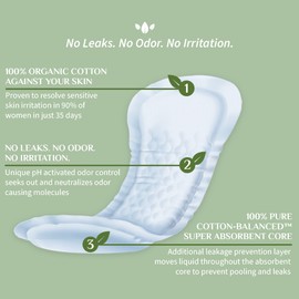Organyc Certified Organic Cotton Pads for Incontinence, Certified Odor Control, Free from Perfumes, Dyes, Plastics, and Chemicals, Maximum, 64 Count