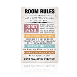 Funny Room Rules Sign for Teen Girls, Teen Girl Room Decor Aesthetic Signs, Cute Preppy Bedroom Door Decor, Cool Stuff for Teen Girls, 11.8 x 7.9 inches Metal Aluminum Rules Signs