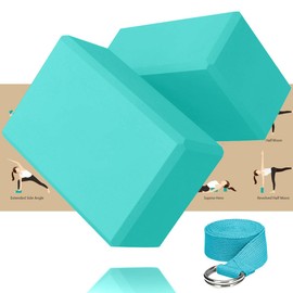 Bloques de Yoga 2 Pzas, Bloque Yoga Espuma de EVA con Correa de Estiramiento, Yoga Blocks Alta Densidad/Superficie Ligera, Suaves y Antideslizantes para Apoyar Profundizar Posturas/Pilates/Meditación