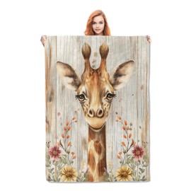 Giraffe Blanket Gifts for Adults Kids Women Girls Soft Warm Lightweight Cozy Farmhouse Wooden Garden Flowers Animal Throw Blankets for Bed Sofa Couch Living Room Decor 50x60in