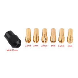 7pcs/Set Collet Chuck Sleeves Mini Mandrino Milwaukee Collet Including 1mm-3.2mm with Black Plastic M8×0.75 CoverFits Rotary Tools