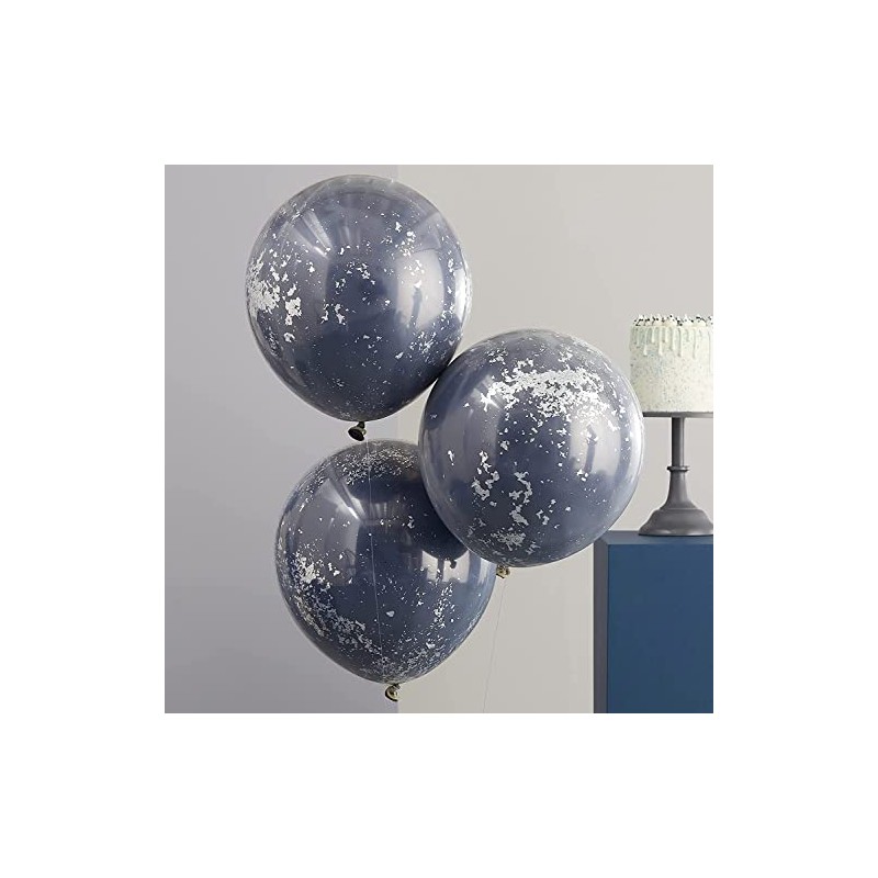 Ginger Ray Navy & Silver Shred Double Stuffed Latex Party