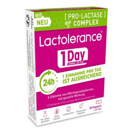 Lactolerance 1Day I Laktase-Vorstufe I 24-Stunden-Schutz, nur eine Kapsel pro Tag | Verbessert die Laktoseverdauung | Jede Stufe der Intoleranz | 1 Monat mikrobiotische Behandlung