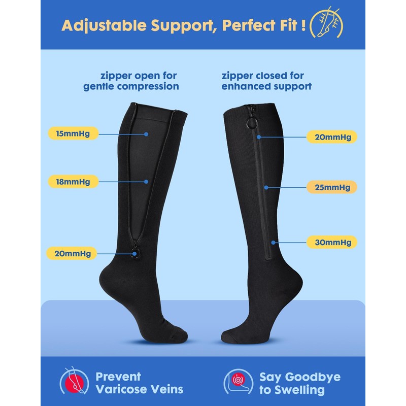 Lalapapa Zipper Compression Socks for Women Men - Compression Socks