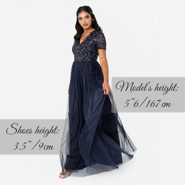 Maya Deluxe Women's V-Neck Embellished Maxi Dress, Bridesmaid Dress, navy