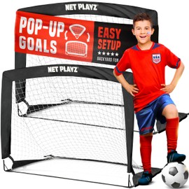 NET PLAYZ Soccer Goals Soccer Net - Kids Pop-up Football Goals for Backyard Practice & Training, Portable Set of 2, Black, 4 x 3 Ft (NOS36340A01)