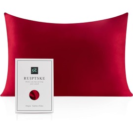 Silk Pillowcase 100% Silk 22 Momme Oeko-Tex® Certified, Benefits for Hair and Skin, Anti-Aging, Anti-Dust Mites (Red, 40x60cm)
