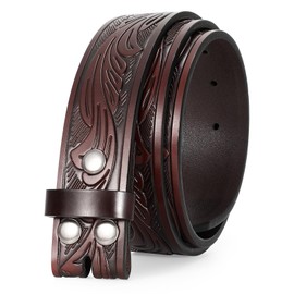 JASGOOD Men's Western Leather Belt Strap without Buckle Floral Engraved Embossed Cowboy Cowgirl Belt for Jeans Pants