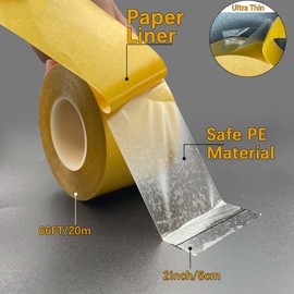 XWADJCD Double Sided Tape Heavy Duty 2'' x 66ft Ultra-Thin Clear Two Sides Tape for Walls, DIY Arts & Crafts, Fix Carpet, Women Clothes, Scrapbooking Woodworking, Anti Cat Scratch, Sewing Project