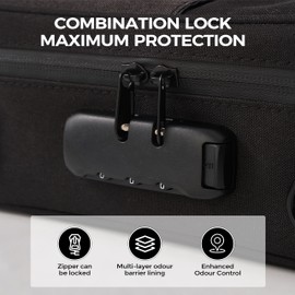 USEY Large Smell Proof Bag with Lock, Premium Carbon Lined Odour Proof Storage Case, 8-Layer Activated Carbon, Adjustable Dividers, Water-Resistant 900D Fabric, Shoulder Strap