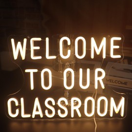 Led "Welcome To Our Classroom" Wall Hanging Neon Sign, USB Powered Dimmer Switch Neon Lights for Welcome Decorative Neon Lights for Classroom Wall Decor Banners(warm white)