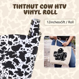 Tintnut Black White Cow Print Permanent Vinyl,12" x5ft Self Adhesive Vinyl
