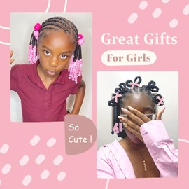 Arocooy 45PCS Pink Hair Bow Large Hair Beads for Braids Acrylic Loc Jewelry Beads Cute Bow Hair Clips for Women Girls