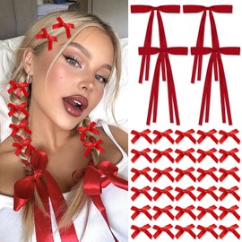 AOREAS 34PCS Red Bow Hair Clips -Hair Ribbon Bowknot Tassel Claw Satin Mini Bowknot Hair Accessories Cute Hair Bow Barrettes Ribbon Hairpins for Women Girls