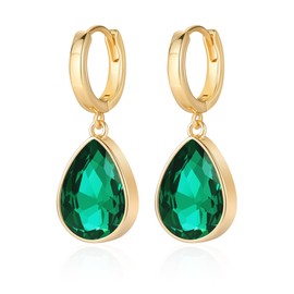 Mesovor Crystal Drop Earrings for Women, 18K Gold Plated Sparkling Crystal Dangly Hoop Earrings Jewellery Gifts for Women Wife Mother Daughter (Green)