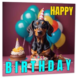Dachshund Cute Birthday Card 145mm x 145mm