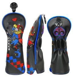 Golf Club Head covers Hybrid Utility Rescue with Interchangeable Number Tag 23456 UT Elastic Closure Black PU Leather Joker Pattern