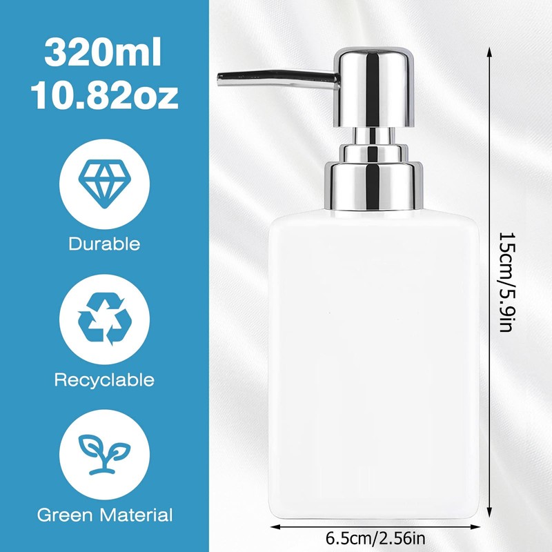 AstraLoom 320ml Liquid Soap Dispenser, Refillable Square Ceramic Design, Long