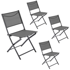 Yaheetech Patio Folding Dining Chairs Set of 4 with Metal Frame, Outdoor Metal Foldable Beach Chairs with Backrests for Camping, Lawn, Yard, Beach, Dark Gray