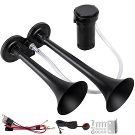 AOLIHAN Black Train Horn for Car, Loud Car Horns, Air Horn for Truck/Car/Motorcycle, 12V 150dB Super Loud Dual Trumpet Air Horns Kit with Button