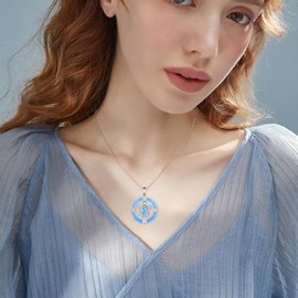 Sea Turtle Necklace 925 Sterling Silver Tortoise Necklaces Circle Crystal Pendant Jewelry Gifts for Women Wife