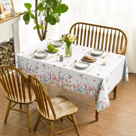 Horaldaily Spring Tablecloth 60×84 Inch Rectangular, Hummingbird Butterfly Flower Washable Seasonal Table Cover for Party Picnic Dinner Decor