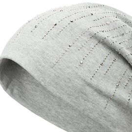Caspar MU142 Beanie Hat with Stylish Rhinestone Stripes and Warm Flannel Fabric, lightgrey