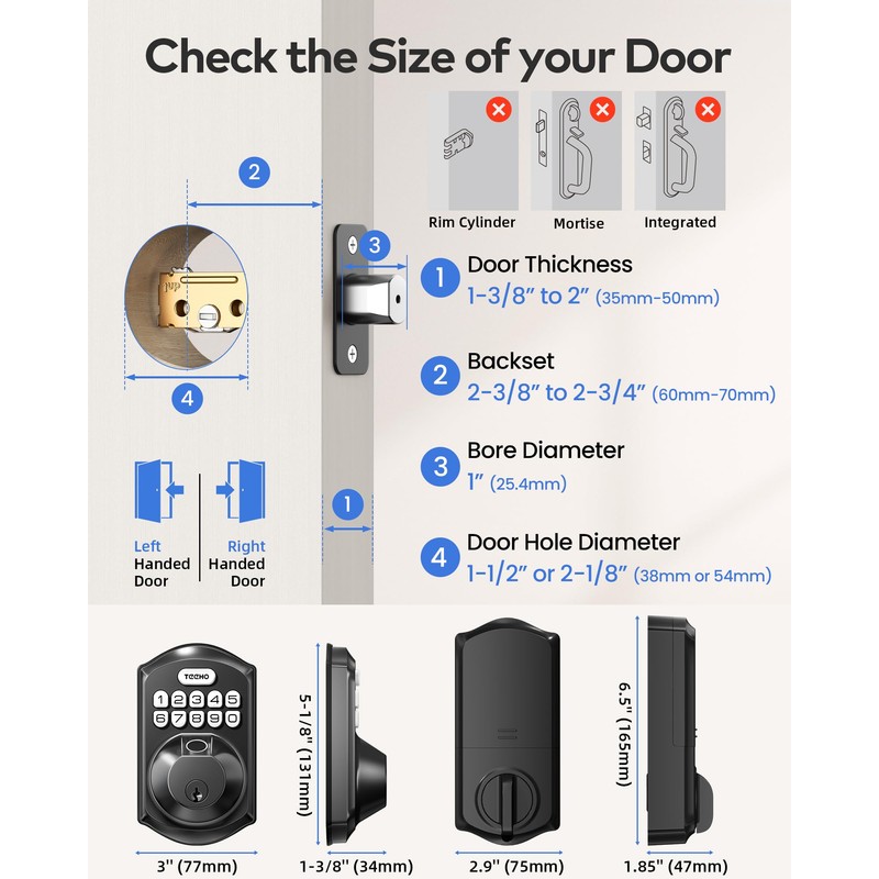 TEEHO TE012W WiFi Smart Lock, Fingerprint Door Lock with Built-in