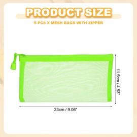 PATIKIL B6 Mesh Zipper Pouch Bags, 5 PCS Mesh Bags with Zipper Plastic Storage Pocket for Organizing File Beads Office Home Supplies, 11.5x23cm, Green