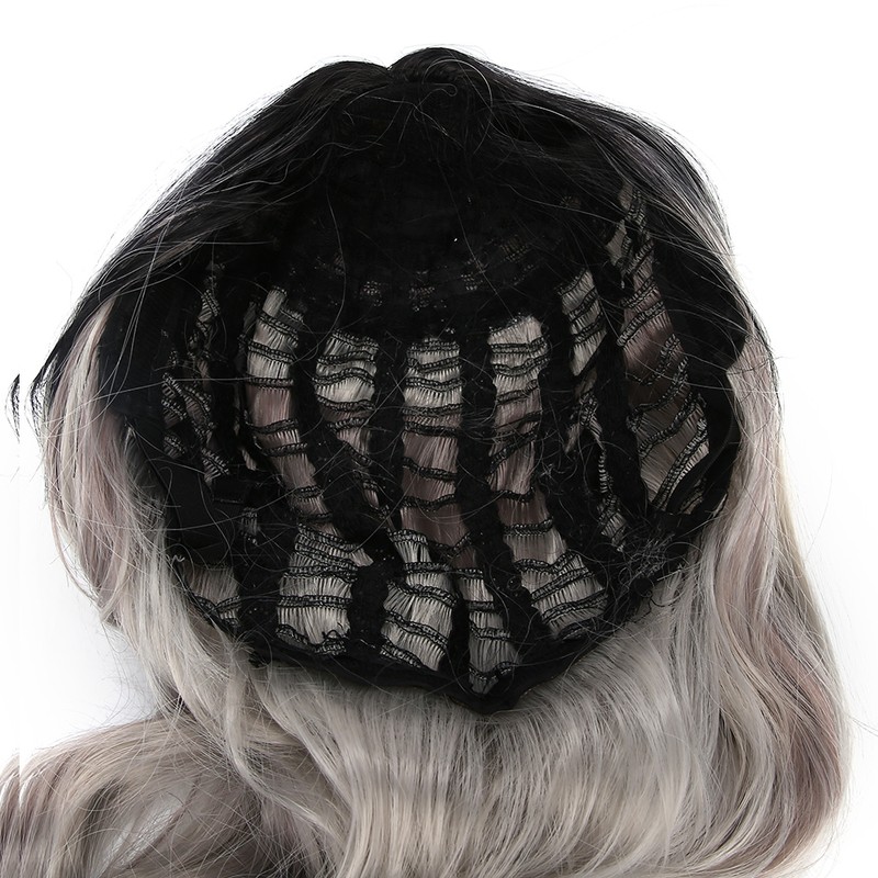 Long Curly Wavy Wigs Women Female Synthetic Hair Black Gray