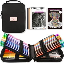 HIFORNY - Juego de 80 lápices de colores para adultos, 72 colores con extras, núcleo suave de artistas, lápices de dibujo, suministros de manualidades para adultos