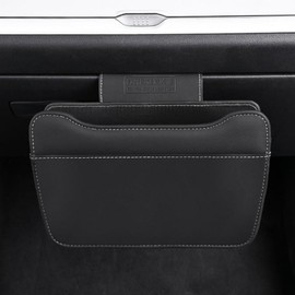 Qirc Car Leather Trash Can for Passenger Glove Box, Upgrade Hanging Garbage Bin, Waterproof Foldable Stroage Organizer for Car, Multipurpose Interior Accessories for SUV Truck RV Camping (Black)