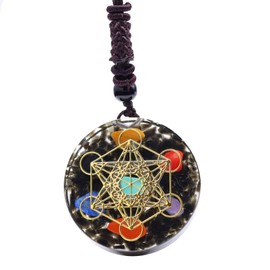 KETLIXS Orgone Metatron Cube Merkaba Necklace,Healing Chakra Crystal Stone for Yoga Meditation,Black