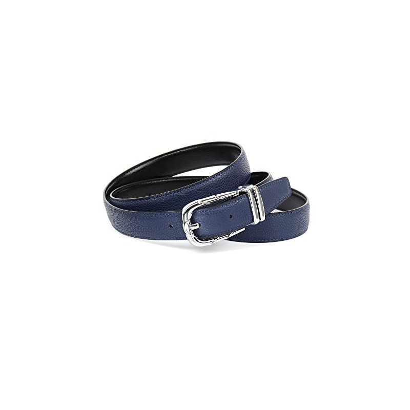 Anthoni Crown Women's Leather Reversible Belt, Black-Dark Blue