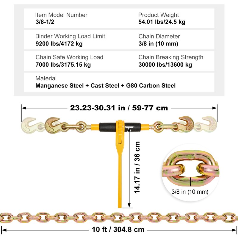 VEVOR Chain and Binder Kit, 3/8"-1/2" Ratchet Load Binders 9200
