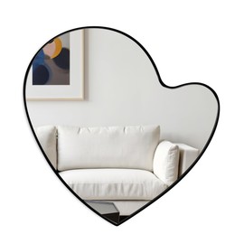 SUMGAR Wall Mirror Decor Black Heart Irregular Asymmetrical Wavy Wood Framed Hanging Decorative for Entryway Bathroom Bedroom Living Room Modern Beauty Aesthetic 15×15 Inch HD Glass