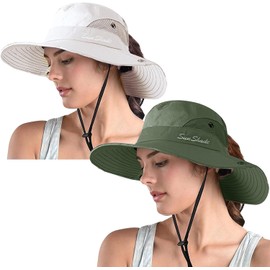 ZOORON Women's Ponytail Safari Sun Hat,Wide Brim UV Protection Outdoor Bucket Hat,Foldable Beach Summer Fishing Hat