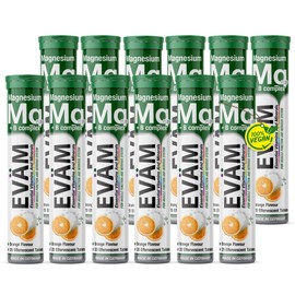 EVÄM Magnesium Brausetabletten Orange I Geschmack Orange I 12x 20 Stück I Nahrungsergänzungsmittel mit wichtigen Vitaminen für den täglichen Vitaminbedarf I Vegan I Zuckerfrei I Made in Germany