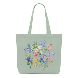 Floral Canvas Tote Bag Canvas Bag with Pocket for Shopping Work Gym Large Reusable Grocery Bags Gifts for Women Girls Bridesmaid Grandma Flower Anniversary Appreciation Birthday Christmas Presents