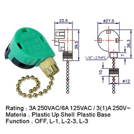 Aginkgo Zing Ear ZE-268S6 ZE-208S6 Switch 3 Speed Pull Chain Control Brass Replacement for Ceiling Fan Light, Wall Lamps, Cabinet Light, 3pcs