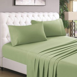 HOMEIDEAS 4 Piece Bed Sheets Set (Full, Sage Green), 1800 Bedding Soft Brushed Microfiber Luxury Sheets, Deep Pockets, Easy Care, Wrinkle & Fade Free