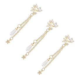 FOMIYES 3pcs Pearl Pendant Nail Charms Gold Bow and Zircon Chain Unique Decorative Nail Art Accessories for DIY Manicure for Travel Festivals and Special Occasions Random Style