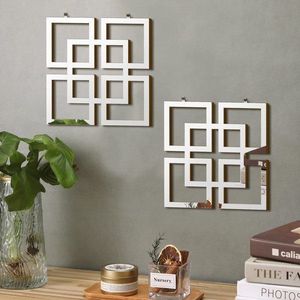 Weysat 2 Pieces Silver Mirrored Wall Decor Decorative Wall Mirror DIY Wall Mounted Mirror Decor Square Accent Mirror for Home Bedroom Living Room Bathroom(Silver Square)