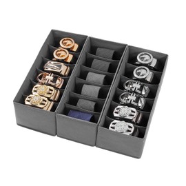 Coorganisers 3 Packs Fabric Belt Organizer, 6 Grids Belt Organizer for Closet and Drawer, Foldable Dresser Drawer Organizers, Tie Storage -Dark Grey