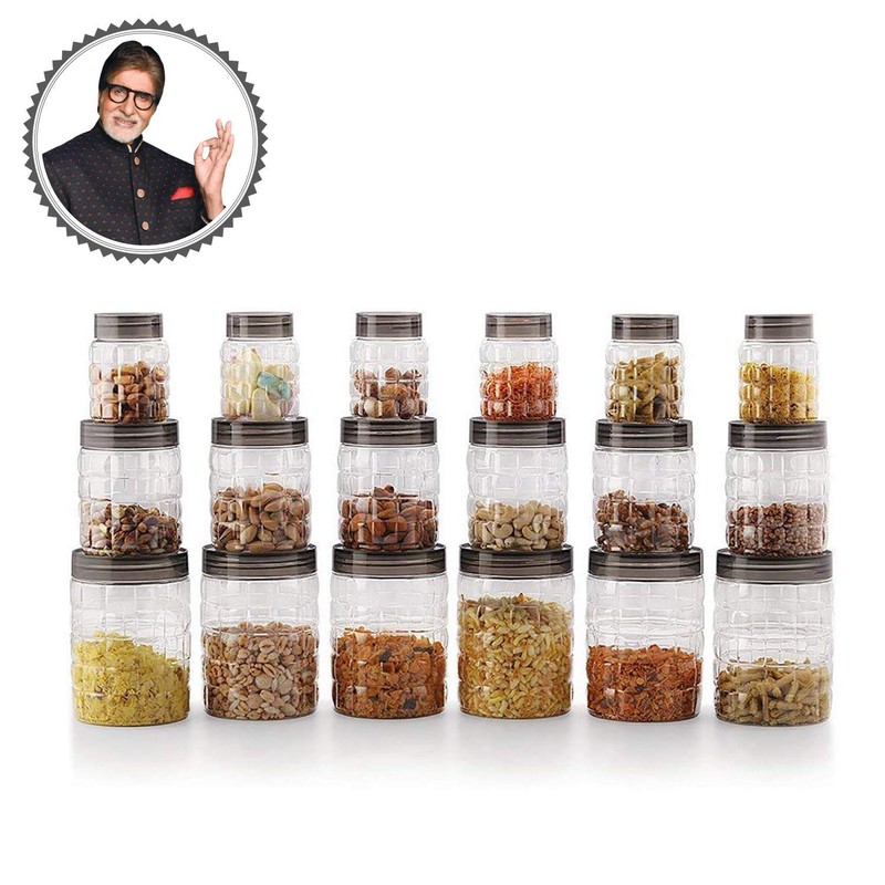 Cello Checkers Plastic PET Canister Set, 18 Pieces, Clear