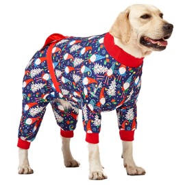LovinPet Dog Christmas Pajamas Large - Long Sleeve Shirts for Big Dogs Holiday Costume, Lightweight Pullover, A Gnome to FA La in Navy, Large Dog Pjs, Pitbull Clothes, Dog Onsie, Xmas Outfit Large