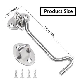 4 Inch Gate Hook, Hook and Eye Latch Stainless Steel Cabin Hook with Mounting Screws, Hook Eye Latch Door Lock Hook, Apply to Wooden Gates Sliding Door Window Brace Gate Garden Bedroom Bathroom